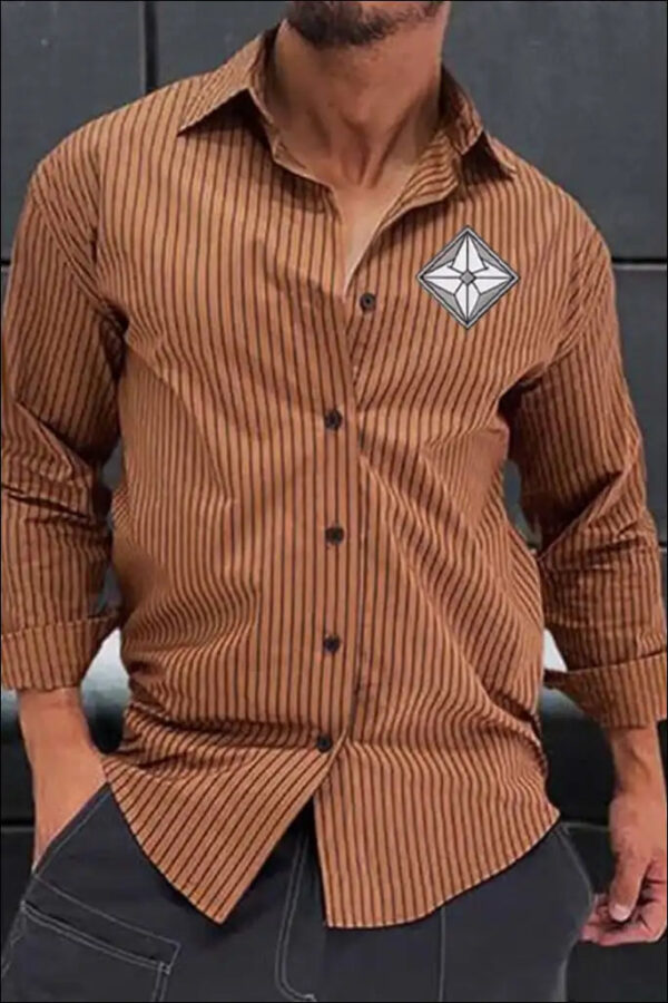 Autumn Turndown Neck Striped Men’s Shirt e34 | Emf Button Up