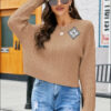 Cable-Knit Drop Shoulder Round Neck Sweater e92 | Emf -