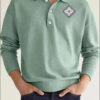 Casual Lapel Button Long Sleeve Solid Color Polo Shirt e27 |