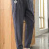 Casual Solid Color Mid-Waist Tethered Loose Jogger Pants e35