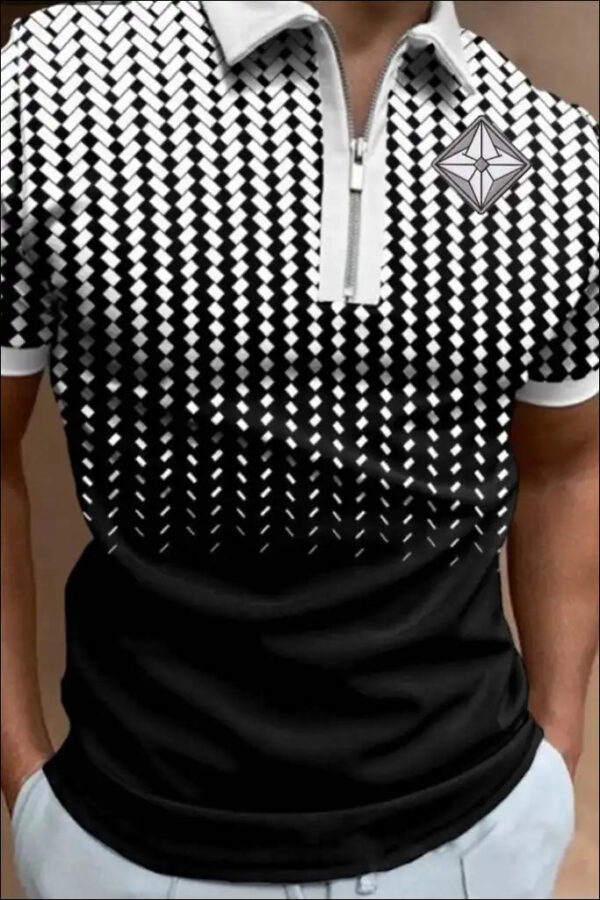 Geometric Pattern Patchwork Short Sleeve Polo Shirt e35 |