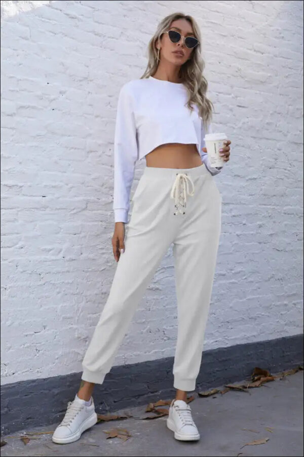 Lace Up Cropped Joggers with Pockets Pants e26 | Emf - Small