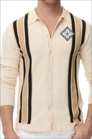 Preppy Long-Sleeve Knitted Jacquard Single-Breasted Polo